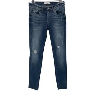 KanCan Medium Wash Lightly Distressed Raw Hem Stretch Preppy Boho Jeans Size 27